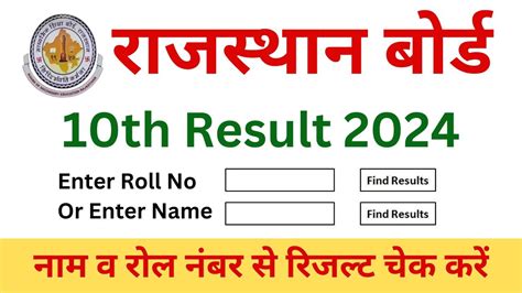 (रोल नंबर, नाम) RBSE 10th Result 2024  .